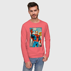 Лонгслив хлопковый мужской Spider-Trump - retro, цвет: коралловый — фото 2