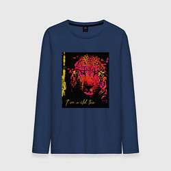 Лонгслив хлопковый мужской Леопард-разноцветная абстракция, цвет: тёмно-синий