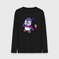 Лонгслив хлопковый мужской Пингвин рыбак, цвет: черный