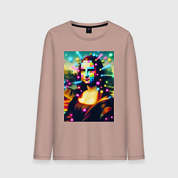Мужской лонгслив Мона Лиза и неоновые кубики - стилизация