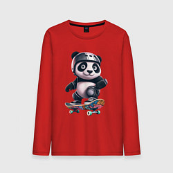 Лонгслив хлопковый мужской Cool panda on a skateboard - extreme, цвет: красный