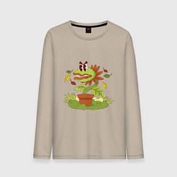 Лонгслив хлопковый мужской Хищный цветок, цвет: миндальный
