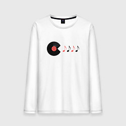 Лонгслив хлопковый мужской Pac-Man ест ноты, цвет: белый