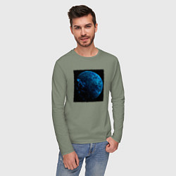 Лонгслив хлопковый мужской Синяя планета трещины, цвет: авокадо — фото 2