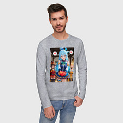 Лонгслив хлопковый мужской Аква Мегумин и Даркнес дарят валентинки, цвет: меланж — фото 2
