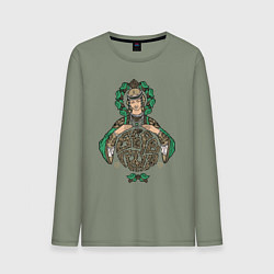Лонгслив хлопковый мужской Славянская богиня Берегиня, цвет: авокадо