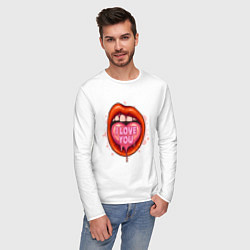 Лонгслив хлопковый мужской I love you, цвет: белый — фото 2