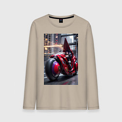 Лонгслив хлопковый мужской Девушка на футуристическом мотоцикле, цвет: миндальный