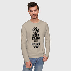 Лонгслив хлопковый мужской Keep Calm & Drive VW, цвет: миндальный — фото 2