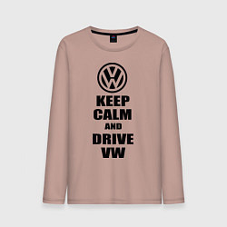 Лонгслив хлопковый мужской Keep Calm & Drive VW, цвет: пыльно-розовый