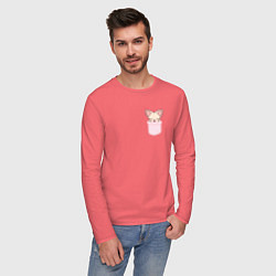 Лонгслив хлопковый мужской FoxINy in pocket, цвет: коралловый — фото 2