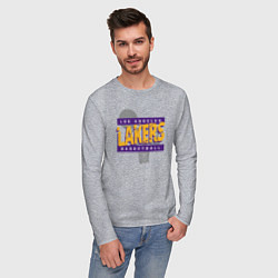 Лонгслив хлопковый мужской Lakers basketball play, цвет: меланж — фото 2