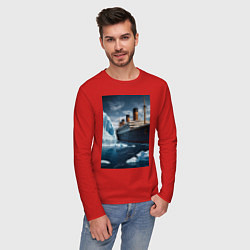 Лонгслив хлопковый мужской Титаник плывет среди айсбергов, цвет: красный — фото 2