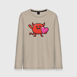 Лонгслив хлопковый мужской Дьяволёнок с сердцем, цвет: миндальный
