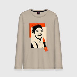 Мужской лонгслив Девушка с помадой в стиле поп-арт