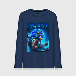 Лонгслив хлопковый мужской Hedgehog Sonic is esports player - neon glow, цвет: тёмно-синий