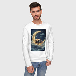 Лонгслив хлопковый мужской Плюшевый мишка спит на Луне, цвет: белый — фото 2