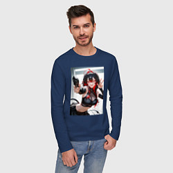 Лонгслив хлопковый мужской Девушка-демон с пистолетом, цвет: тёмно-синий — фото 2
