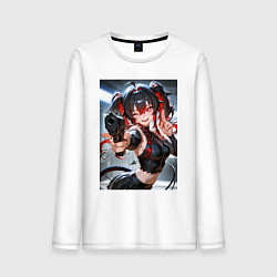 Лонгслив хлопковый мужской Девушка-демон с пистолетом, цвет: белый
