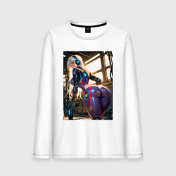 Лонгслив хлопковый мужской Девушка с оружием в киберпанк стиле, цвет: белый
