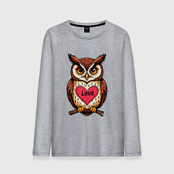 Лонгслив хлопковый мужской Сова с сердечком на груди, цвет: меланж