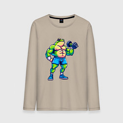 Лонгслив хлопковый мужской Лягушонок с гантелью, цвет: миндальный