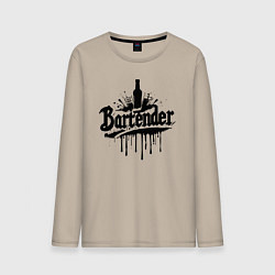 Лонгслив хлопковый мужской Бармен бутылка и бокалы, цвет: миндальный