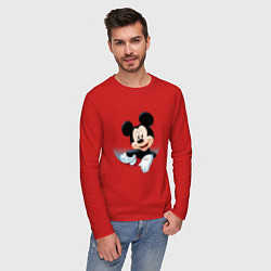Лонгслив хлопковый мужской Микки маус-, цвет: красный — фото 2