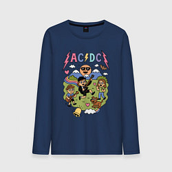 Лонгслив хлопковый мужской ACDC мультяшный стиль, цвет: тёмно-синий
