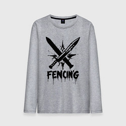 Лонгслив хлопковый мужской Фехтование скрещённые мечи в стиле граффити, цвет: меланж