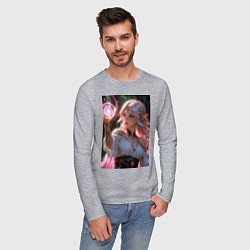 Лонгслив хлопковый мужской Нежная эльфийка с магической сферой, цвет: меланж — фото 2