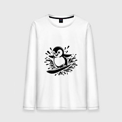 Лонгслив хлопковый мужской Пингвин на доске для сёрфинга, цвет: белый