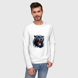 Лонгслив хлопковый мужской Пантера оскал, цвет: белый — фото 2