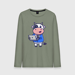 Мужской лонгслив Коровка с ноутбуком