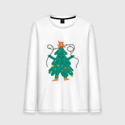 Мужской лонгслив Новогодняя елка с ногами