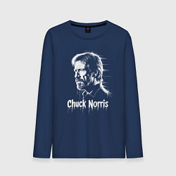Лонгслив хлопковый мужской Чак Норрис в краске художественный портрет, цвет: тёмно-синий