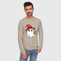 Лонгслив хлопковый мужской Призрак в красной шляпе, цвет: миндальный — фото 2