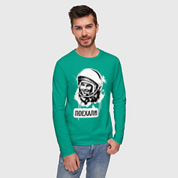 Лонгслив хлопковый мужской Гагарин: поехали цвета зеленый — фото 2