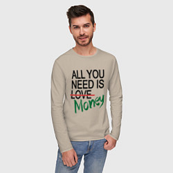 Лонгслив хлопковый мужской All you need is money, цвет: миндальный — фото 2