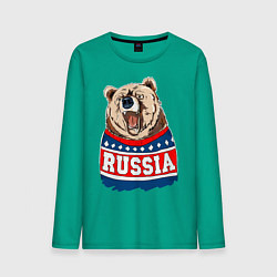 Лонгслив хлопковый мужской Made in Russia: медведь цвета зеленый — фото 1