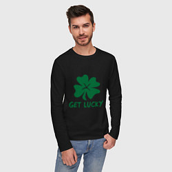 Лонгслив хлопковый мужской Get lucky, цвет: черный — фото 2