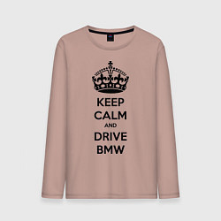 Лонгслив хлопковый мужской Keep Calm & Drive BMW, цвет: пыльно-розовый