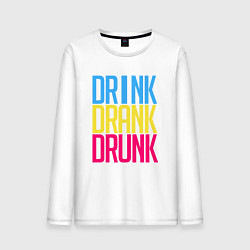 Лонгслив хлопковый мужской Drink Drank Drunk, цвет: белый