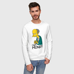 Лонгслив хлопковый мужской Mr. Burns: I get money, цвет: белый — фото 2