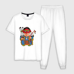 Пижама хлопковая мужская Забавные Индейцы 7, цвет: белый