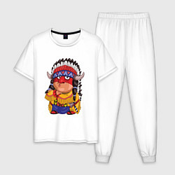 Пижама хлопковая мужская Забавные Индейцы 11, цвет: белый