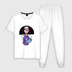 Пижама хлопковая мужская Дизайнер-иллюстратор, цвет: белый
