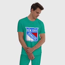 Пижама хлопковая мужская New York Rangers, цвет: зеленый — фото 2