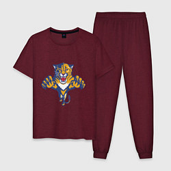 Пижама хлопковая мужская Florida Panthers, цвет: меланж-бордовый