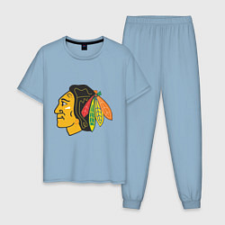 Пижама хлопковая мужская Chicago Blackhawks цвета мягкое небо — фото 1